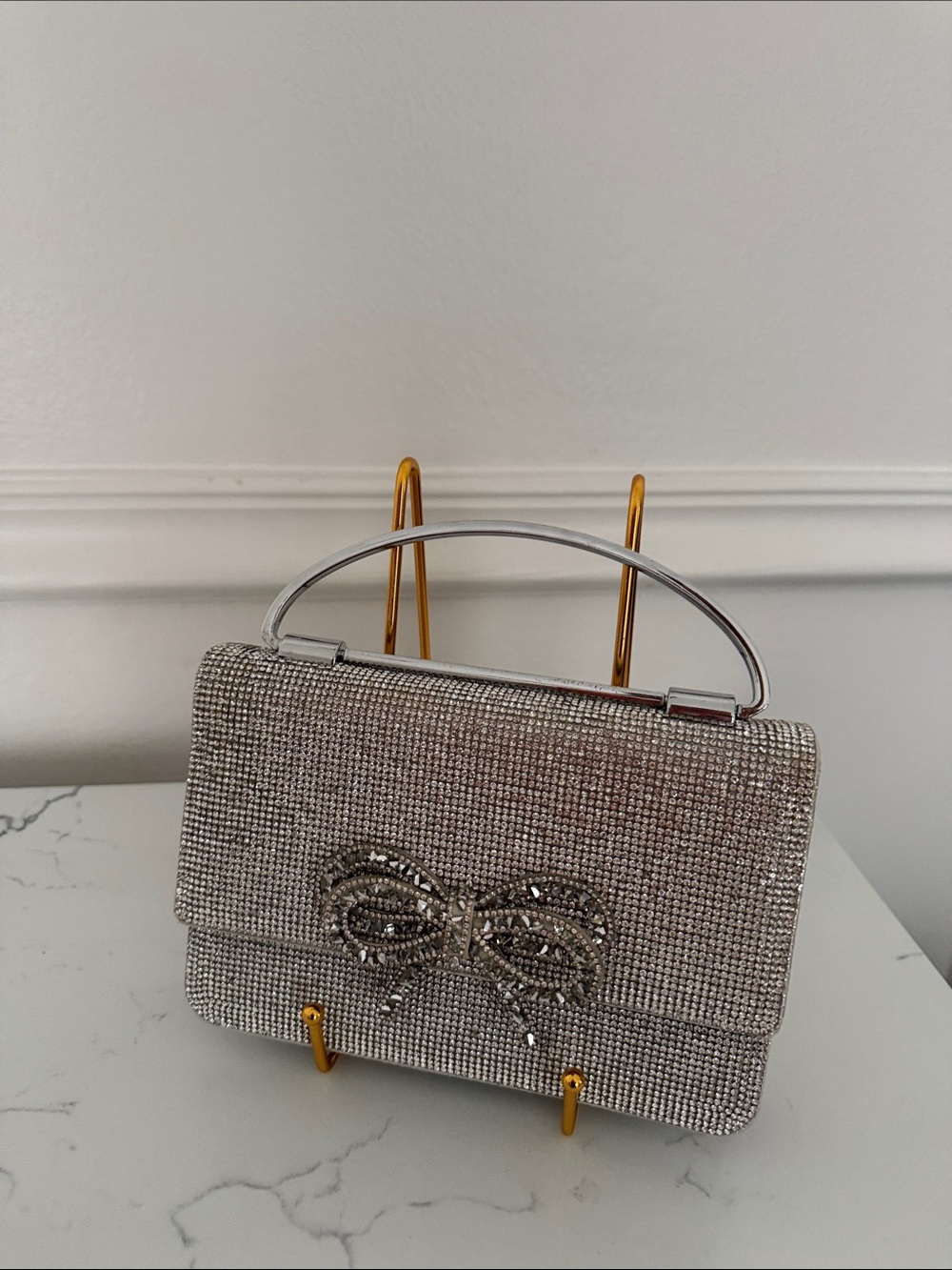 ANTONIO MELANI Silver Crystal Bow Mini Top-Handle Bag